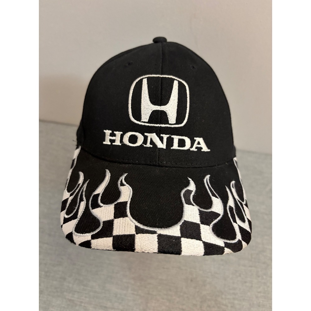 Magic Headwear Honda Hat Mens OSFA Black Vintage Y2K‎ Racing Flame Checkered Cap